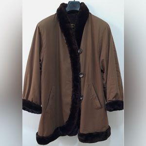 Authentic Yves Saint Laurent Brown Fourrures Fox Fur Trim Coat Size 38
